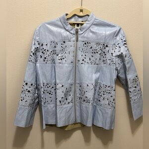 Alberto Malaki Faux Leather Light Blue Jacket Size Medium Pre owned